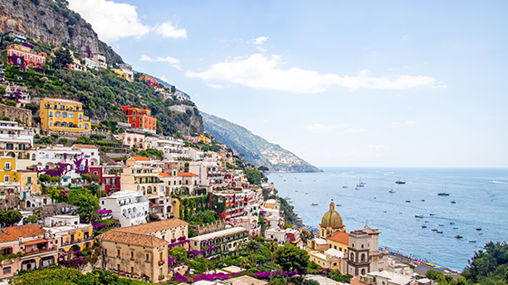 Landscape view of the coast of Positano. 
